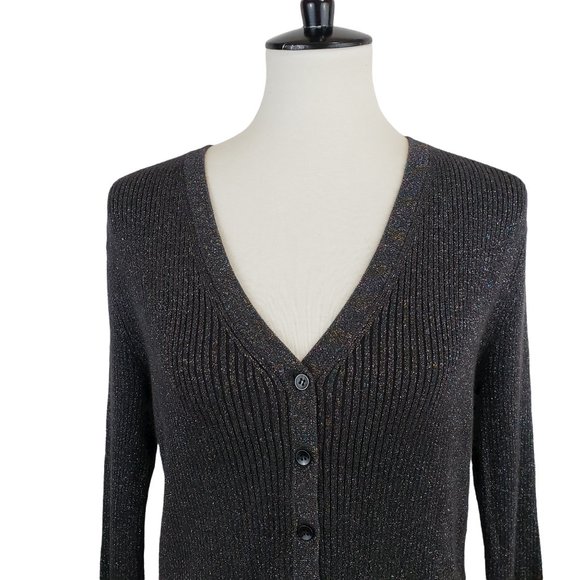 George Rainbow Metallic Ribbed Button-up Cardigan Large - Picture 2 of 8